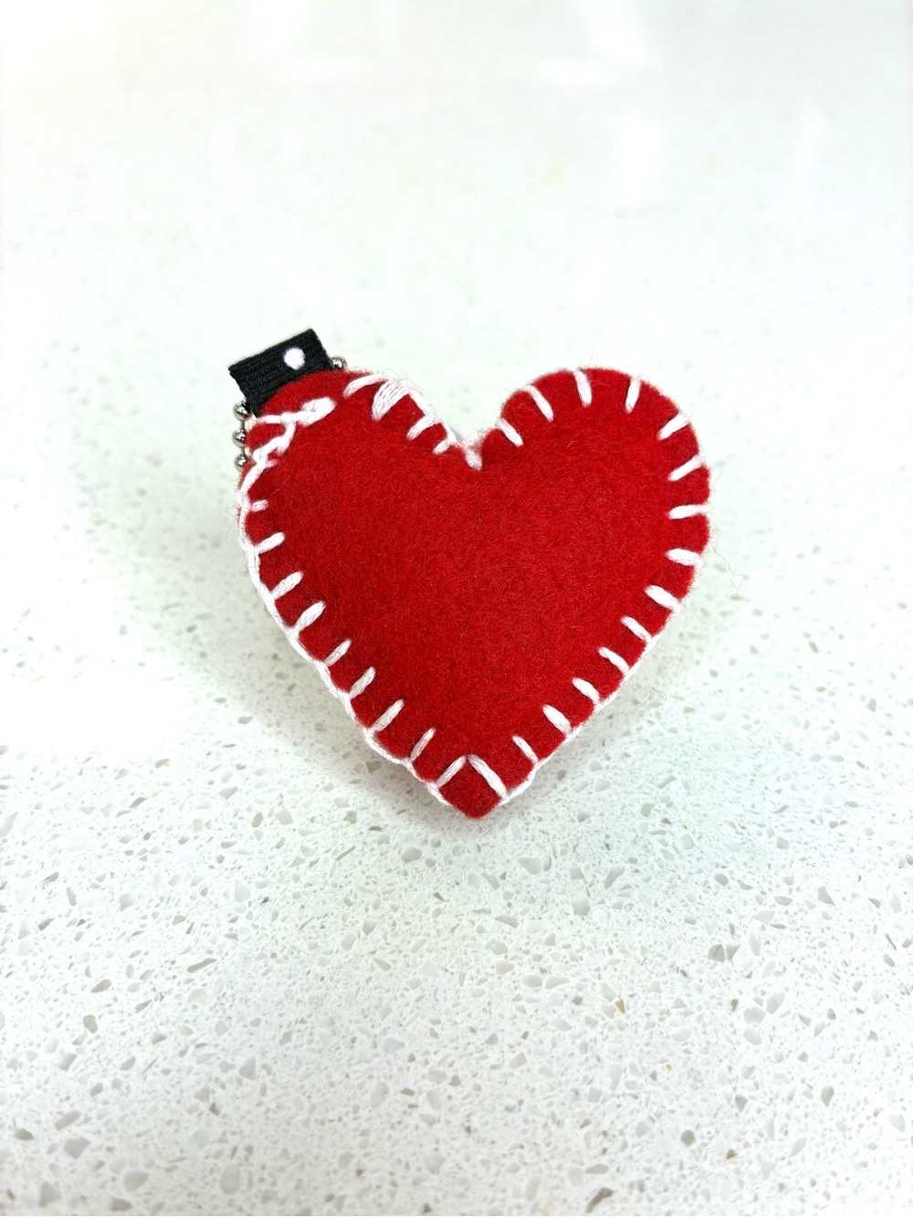 Red Felt Heart Keychain with White Stitching